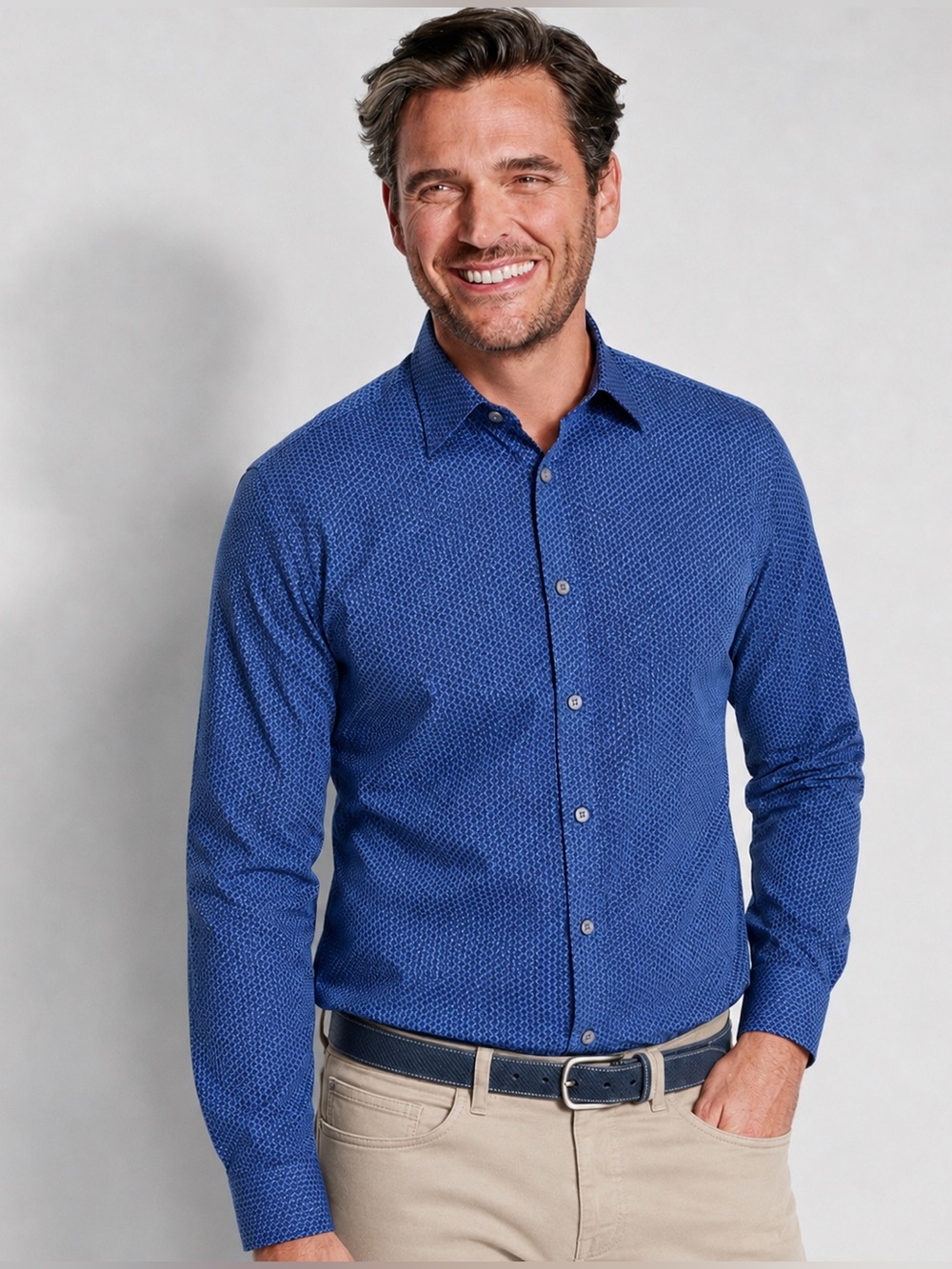 Michael Kors Mens Blue Geometric Shirt Sz 16 34/35